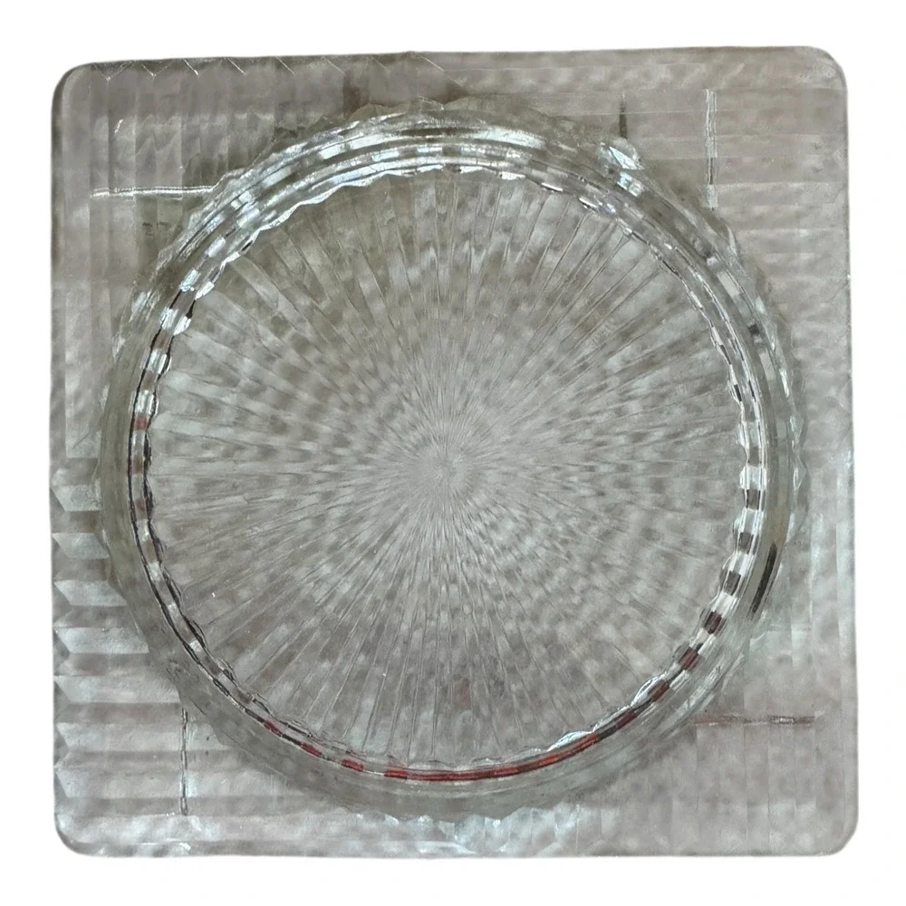 Vintage Ashtray Art Deco Clear Pressed Glass 4 Cigarette Holders 4 1/4